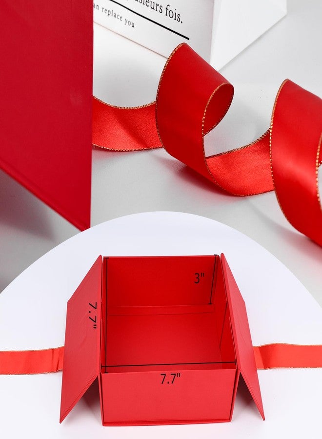 شيندل علبة هدايا شيندل الحمراء، 7.9 × 7.9 × 3.3 بوصة، علب هدايا بأغطية، إغلاق مغناطيسي مع شريط، مناسبة لحفلات الزفاف وأعياد الميلاد وعيد الميلاد المجيد - Image 5